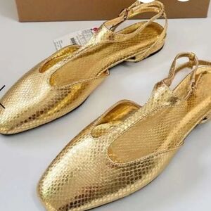 Gold Slingback Flats NWT